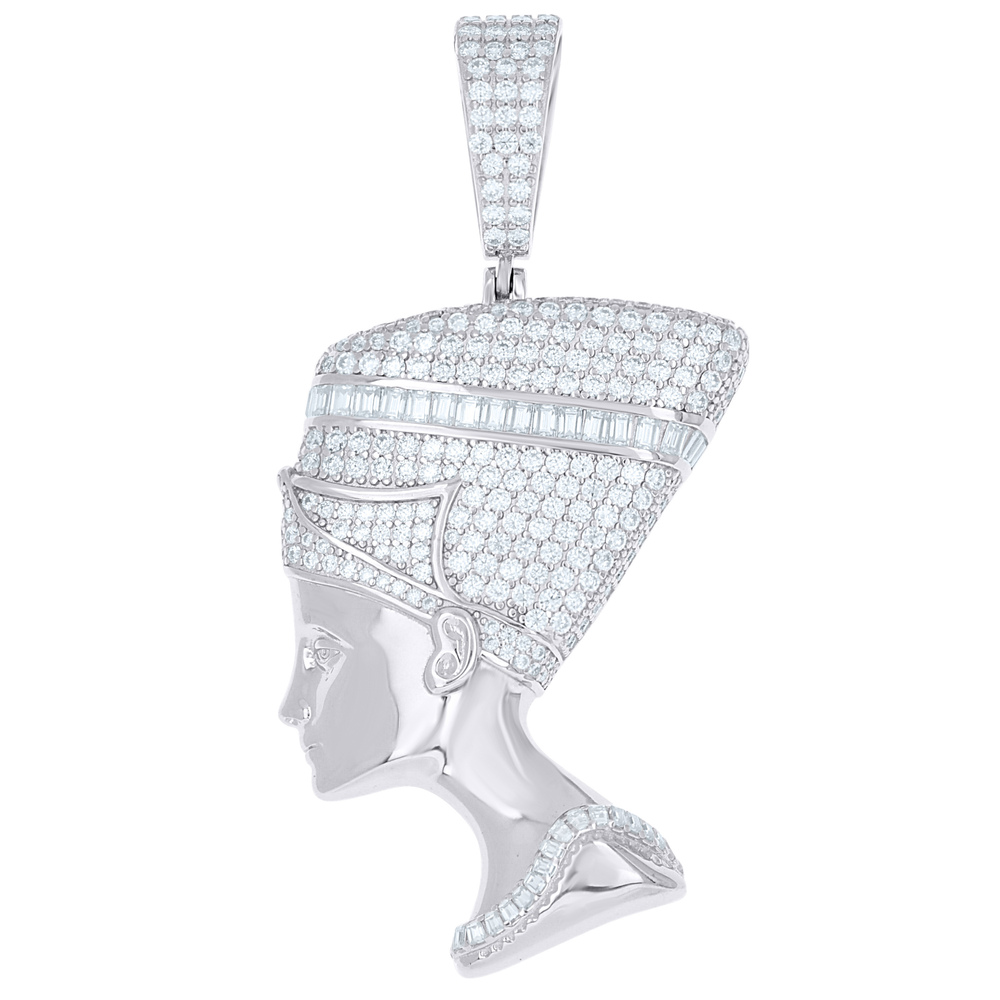 925 Sterling Silver Rnd Baguette 4.88ct Moissanite Nefertiti Egyptian Pendant